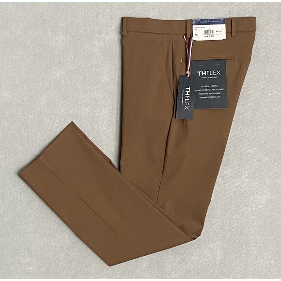 Tommy Hilfiger Men's 30x30 THFlex Tate Dress Pant Stretch Solid Camel NEW